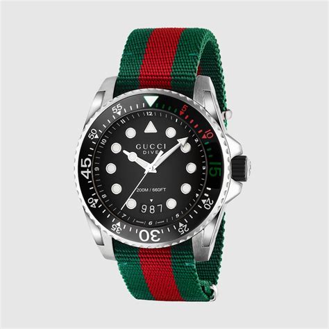 gucci red green stripe weave watch|Gucci dive watch 45mm.